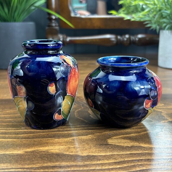 Pair of Vintage Moorcroft Pomegranate Vases Small Hand Painted 1920s-1940s Vases - Picture 7 of 15